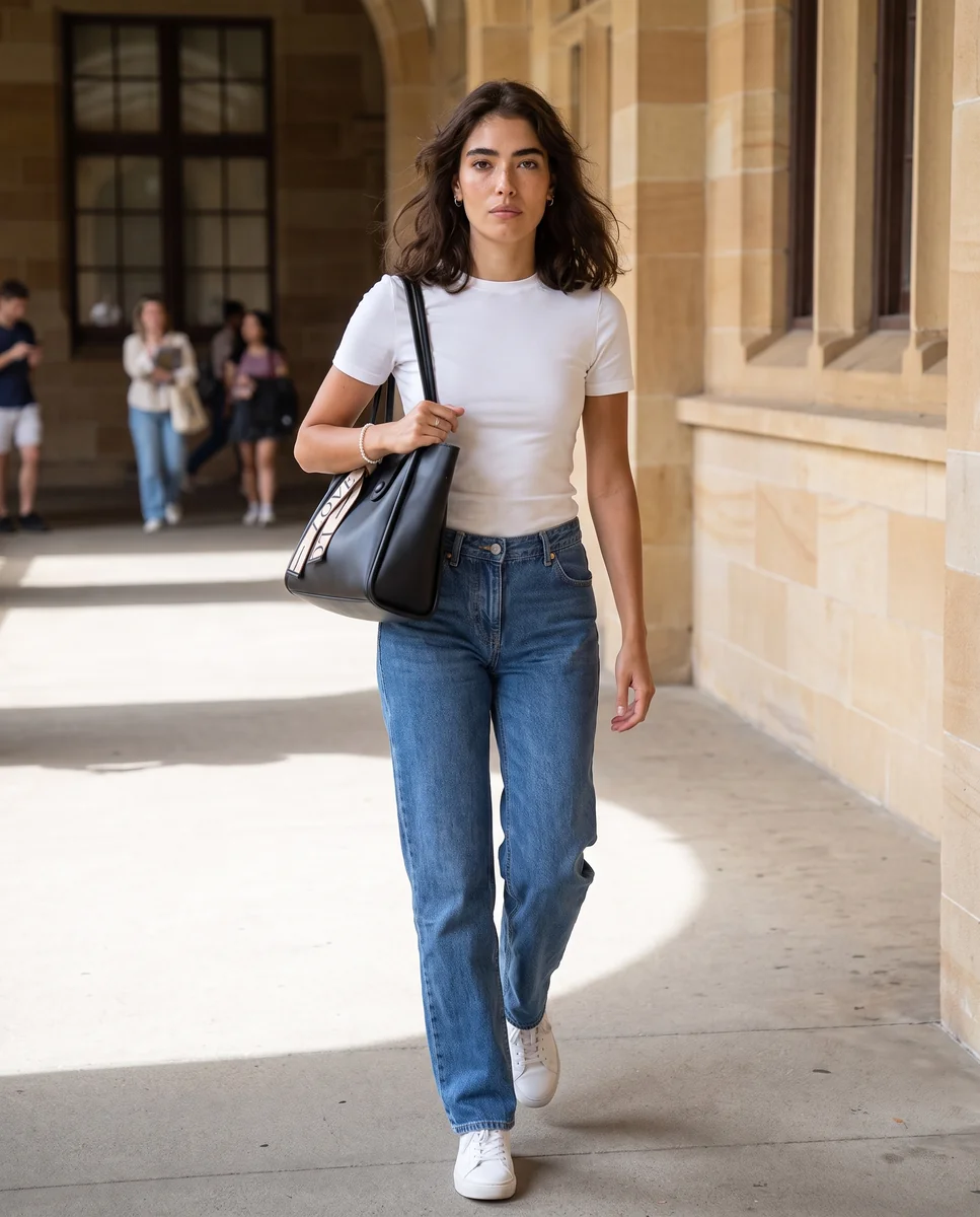 Campus walk with the Everyday Tote in Noir