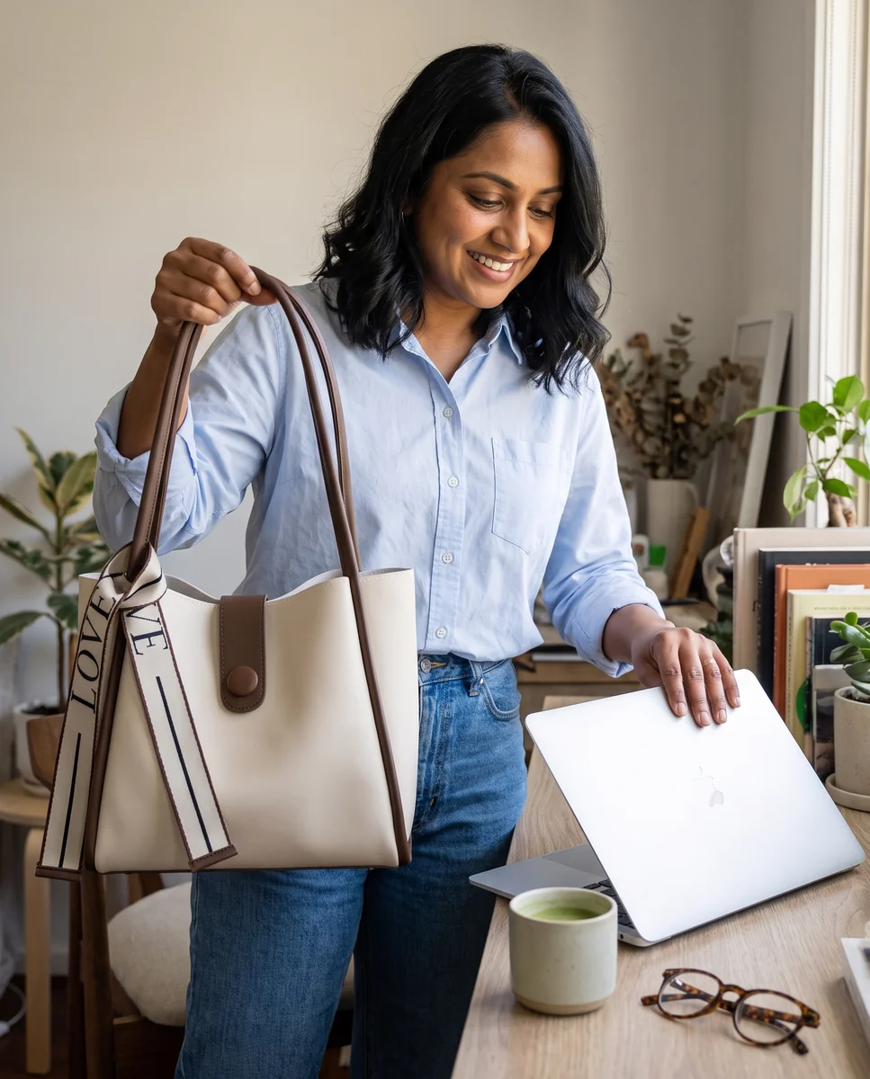 Working from home with the Everyday Tote in Bone