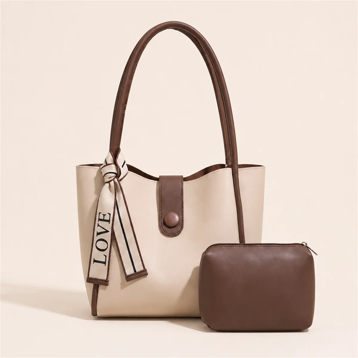 Bone Everyday Tote with Espresso Mini Essentials Pouch