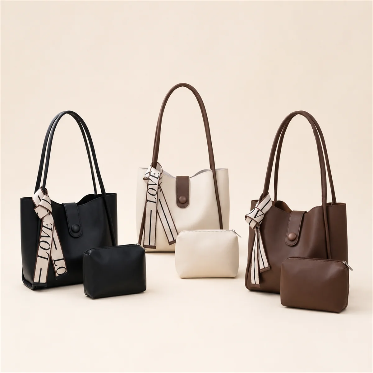 The full LOVORI Everyday Tote and Mini Essentials Pouch collection
