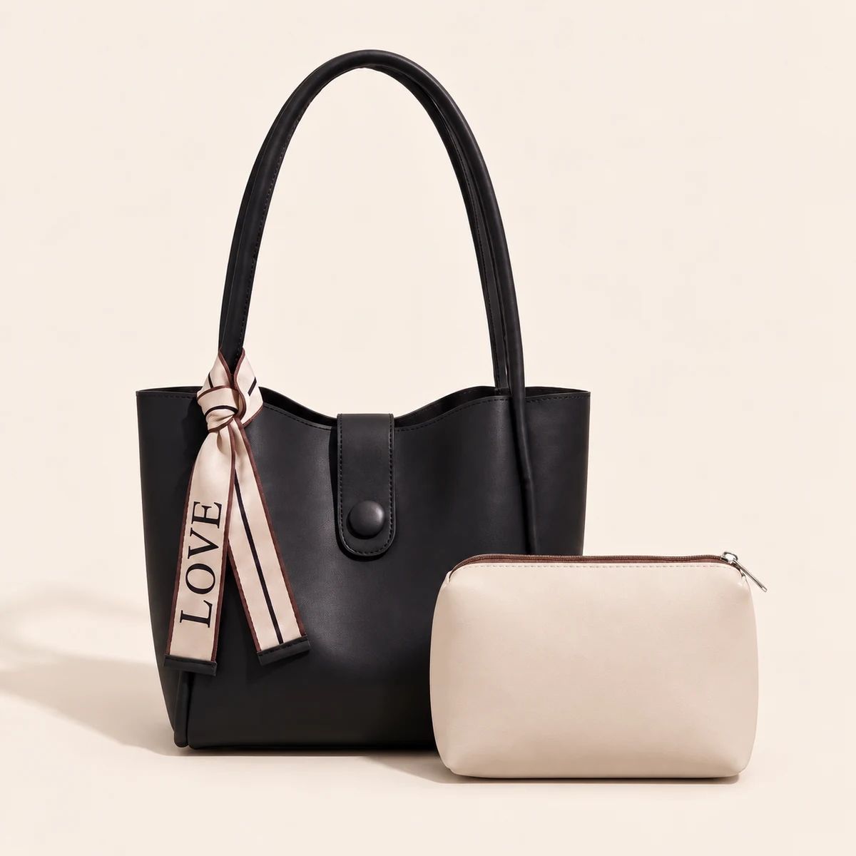 Noir Everyday Tote + Bone Mini Essentials Pouch